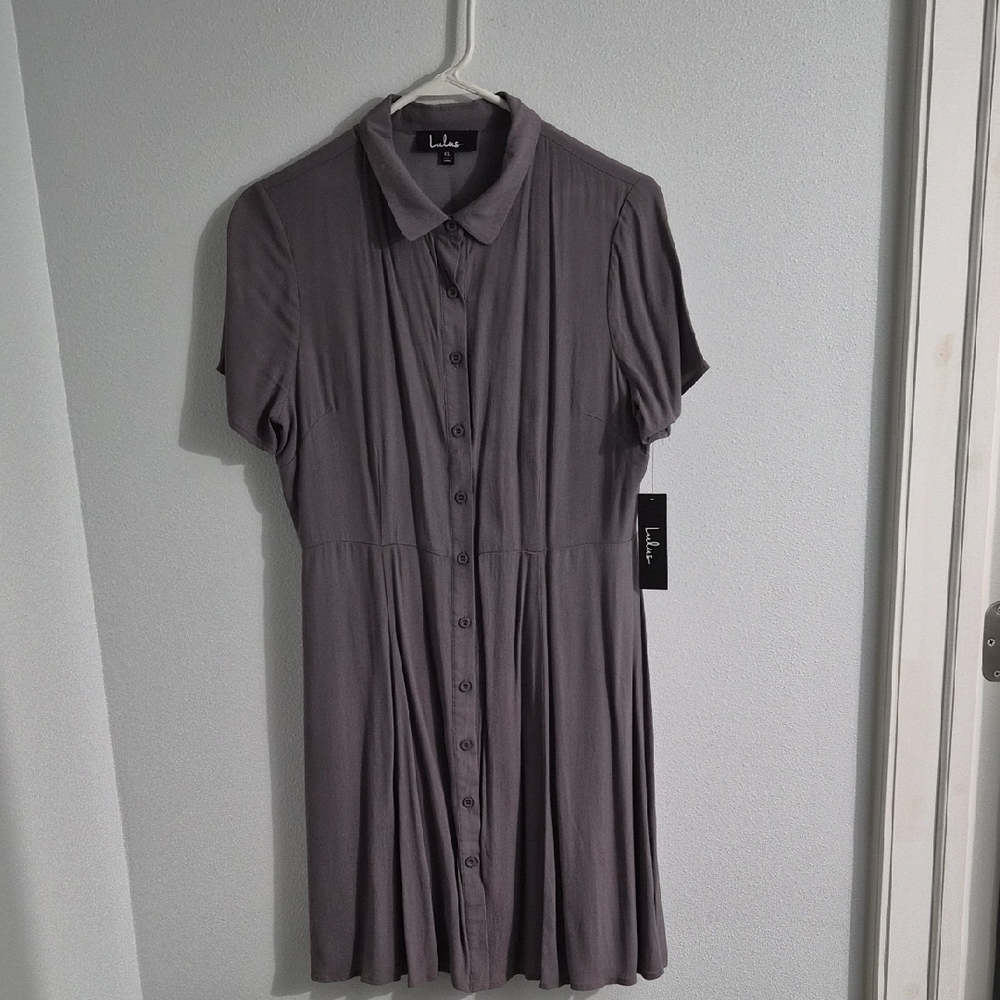 Lulu's Charcoal Button-Front Mini Dress